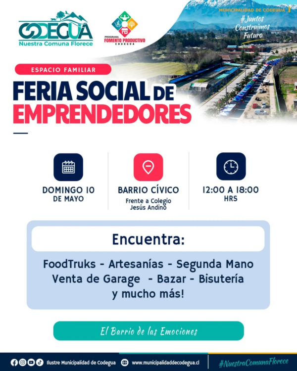 Feria de emprendedores reunirá gastronomía y comercio local en Codegua