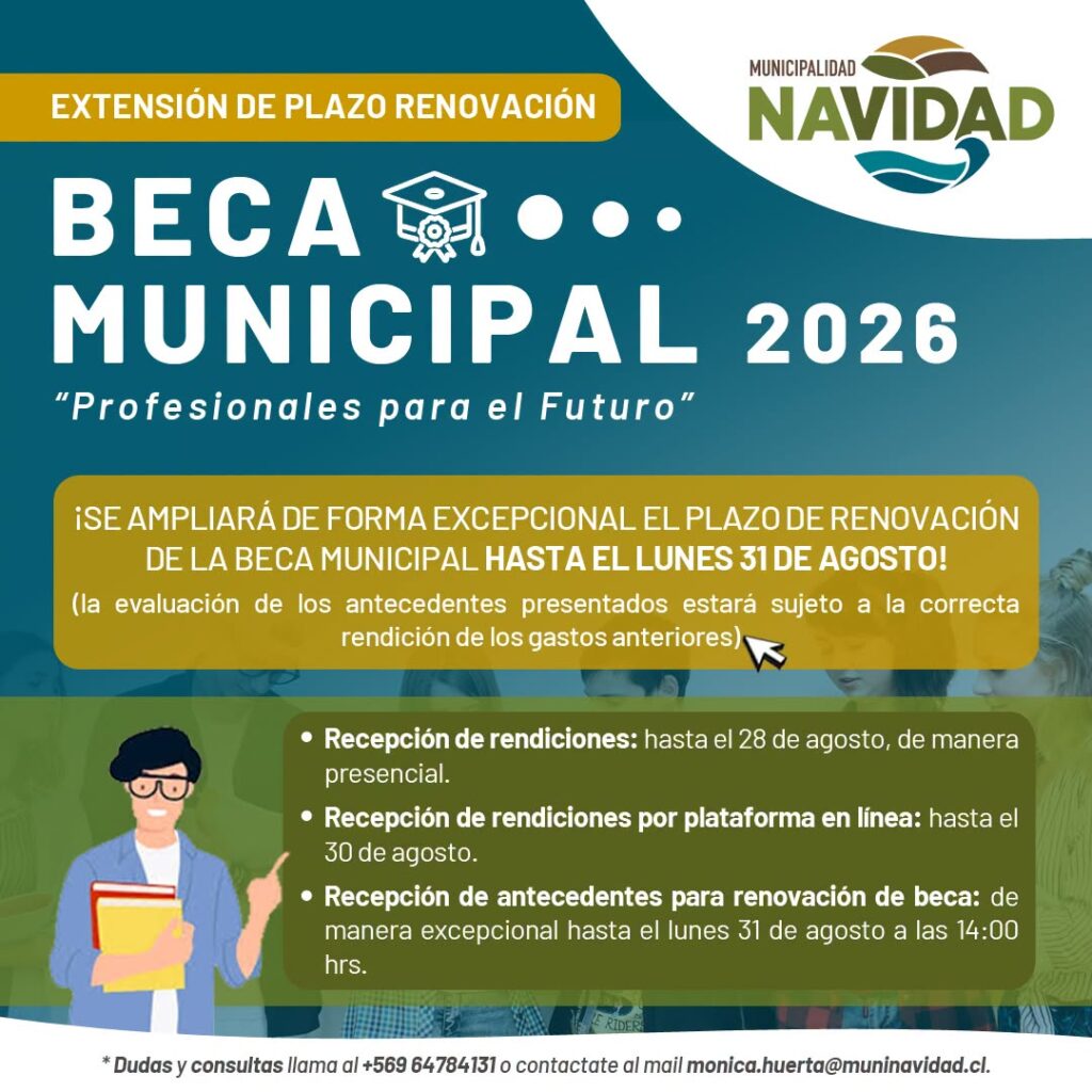 Navidad amplía plazo para renovar la Beca Municipal 2026 “Profesionales para El Futuro”