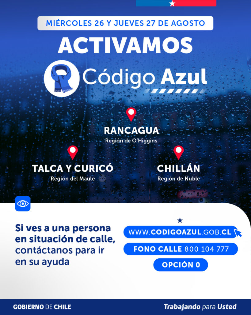 Activan Código Azul en Rancagua por bajas temperaturas y lluvias