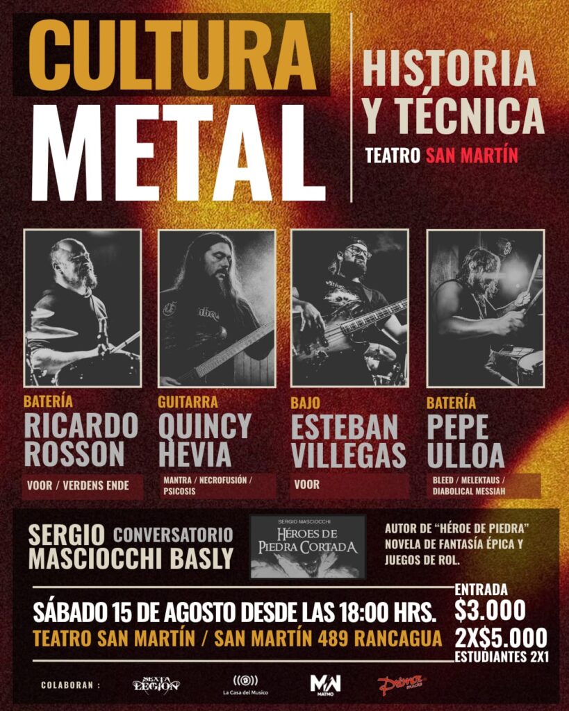 Teatro San Martín reunirá música, técnica y cultura metal en Rancagua