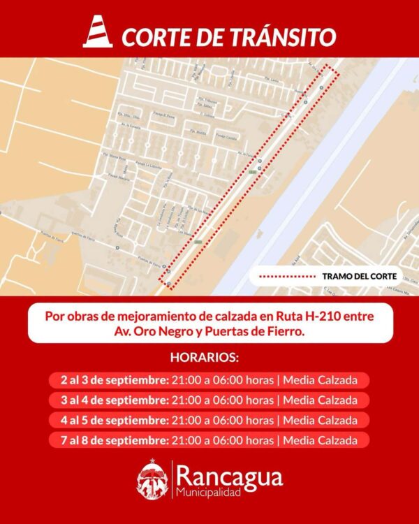 Programan corte de tránsito en ruta del sector poniente de Rancagua