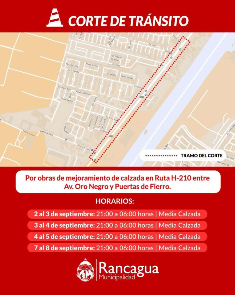 Programan corte de tránsito en ruta del sector poniente de Rancagua